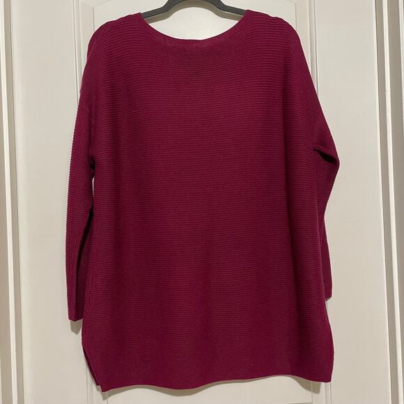 Eileen Fisher Fine Silk Cashmere Bateau Neck Maroon Tunic Sweater Red Wine M - Picture 3 of 12